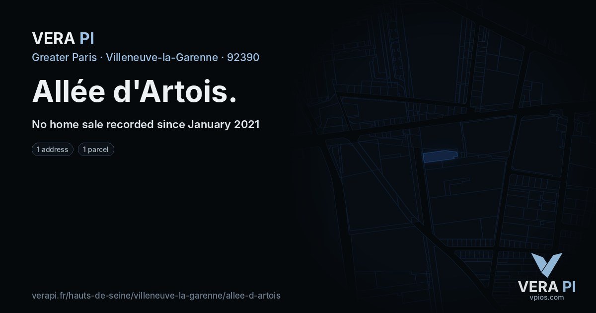 Allée d'Artois, Villeneuve-la-Garenne at night – every parcel coloured by the prices around it, the street's own parcels lit