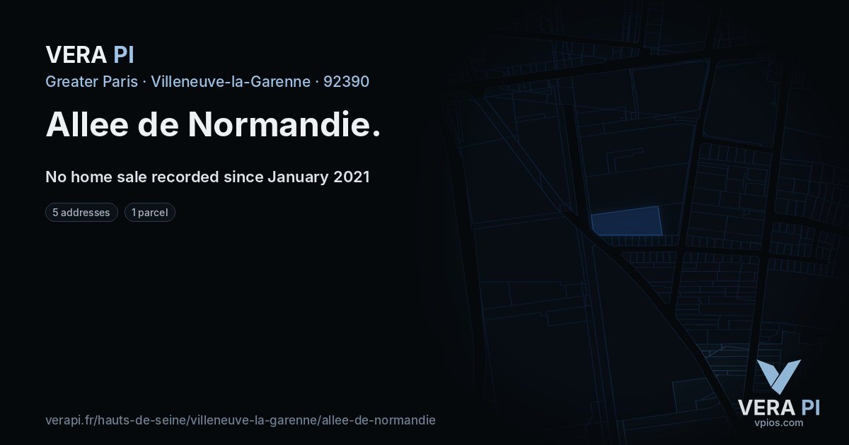 Allee de Normandie, Villeneuve-la-Garenne at night – every parcel coloured by the prices around it, the street's own parcels lit