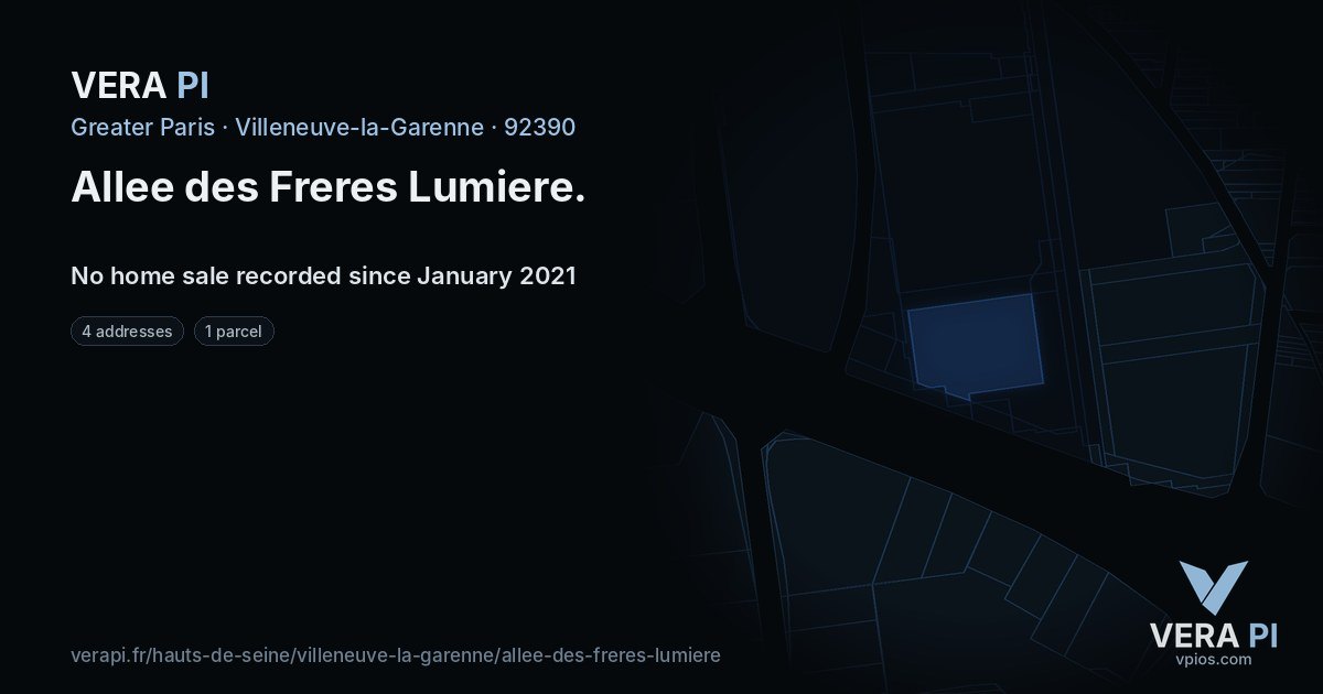Allee des Freres Lumiere, Villeneuve-la-Garenne at night – every parcel coloured by the prices around it, the street's own parcels lit