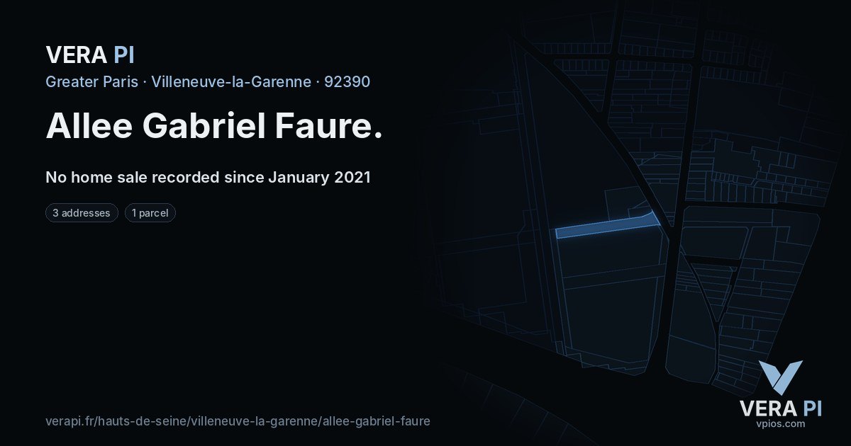 Allee Gabriel Faure, Villeneuve-la-Garenne at night – every parcel coloured by the prices around it, the street's own parcels lit