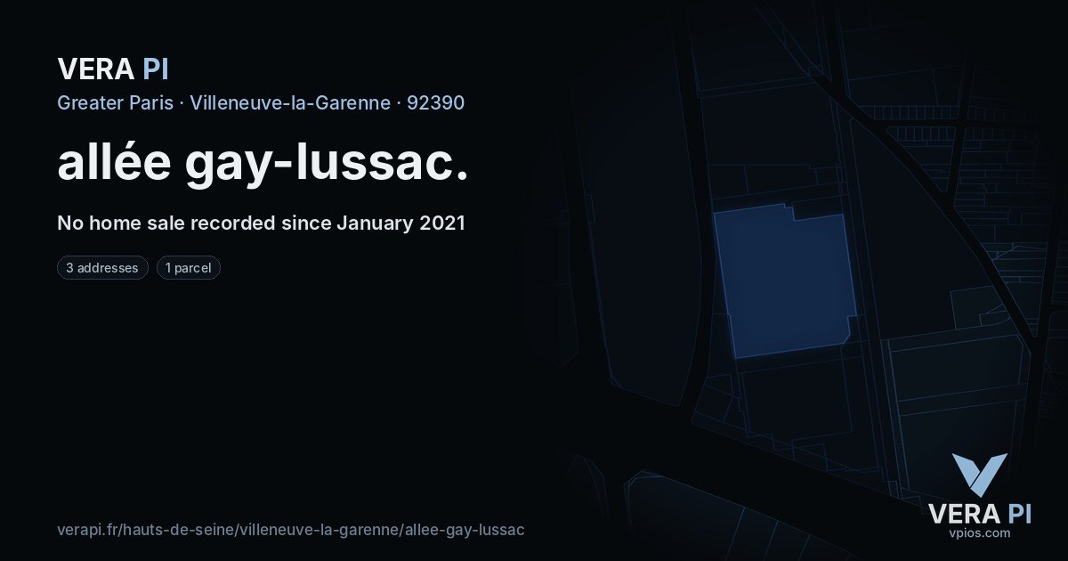allée gay-lussac, Villeneuve-la-Garenne at night – every parcel coloured by the prices around it, the street's own parcels lit