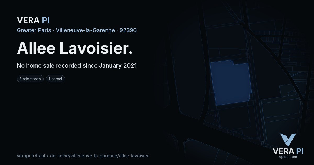 Allee Lavoisier, Villeneuve-la-Garenne at night – every parcel coloured by the prices around it, the street's own parcels lit