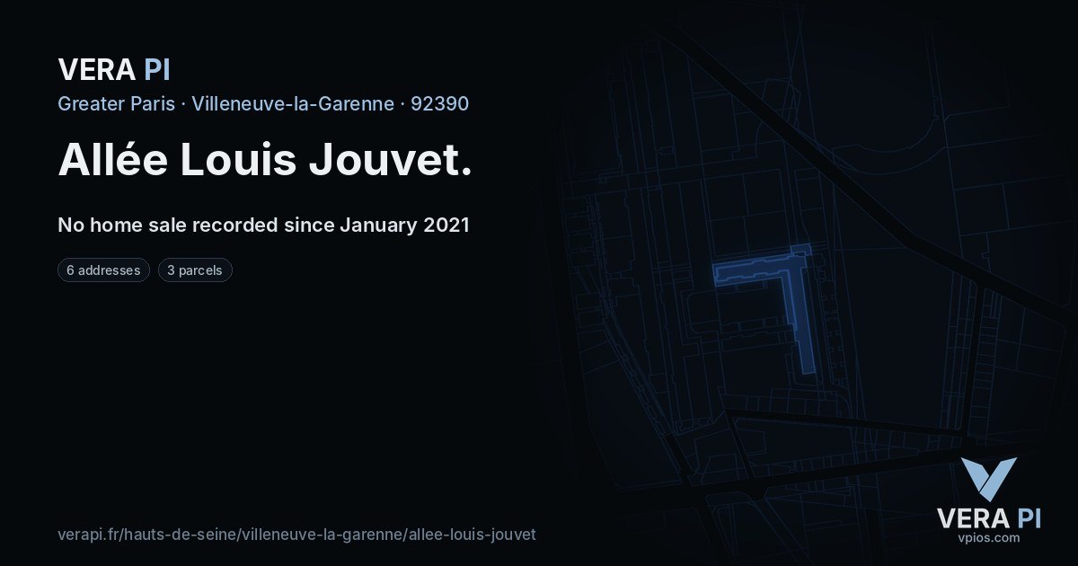 Allée Louis Jouvet, Villeneuve-la-Garenne at night – every parcel coloured by the prices around it, the street's own parcels lit