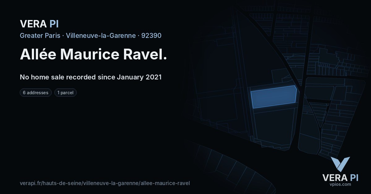 Allée Maurice Ravel, Villeneuve-la-Garenne at night – every parcel coloured by the prices around it, the street's own parcels lit