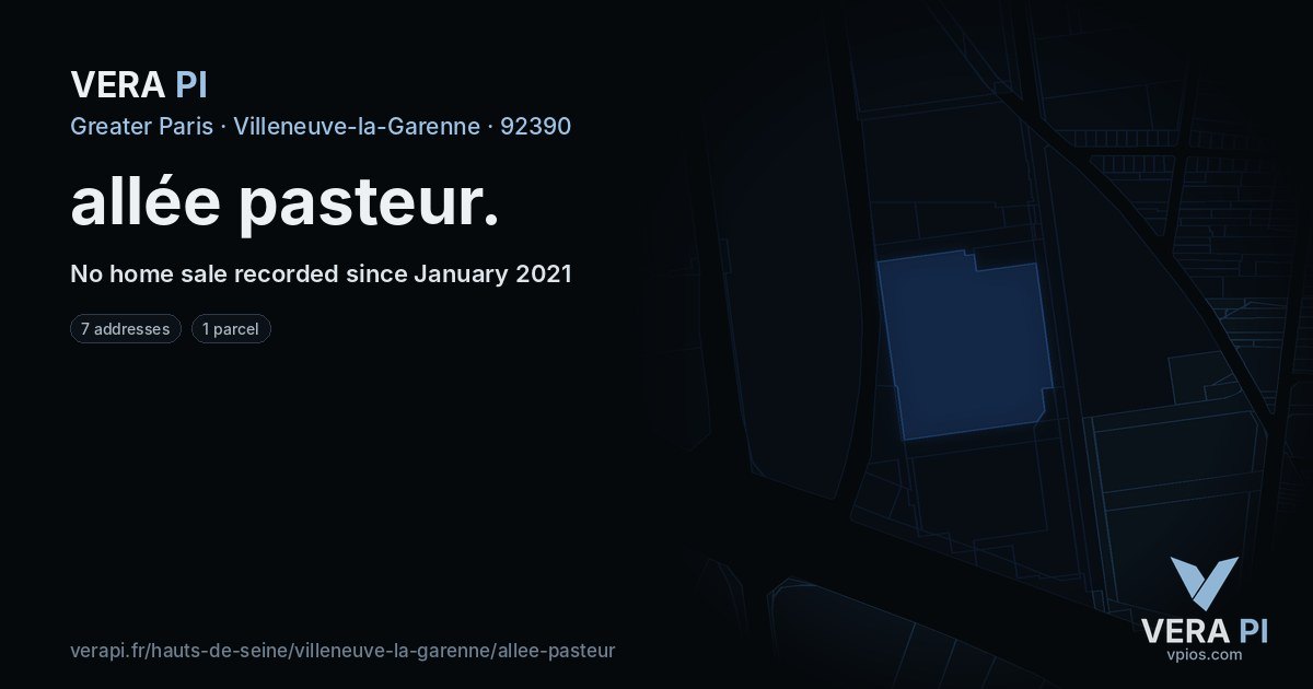 allée pasteur, Villeneuve-la-Garenne at night – every parcel coloured by the prices around it, the street's own parcels lit
