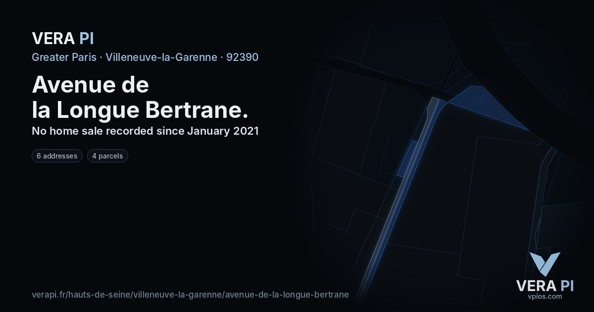 Avenue de la Longue Bertrane, Villeneuve-la-Garenne at night – every parcel coloured by the prices around it, the street's own parcels lit