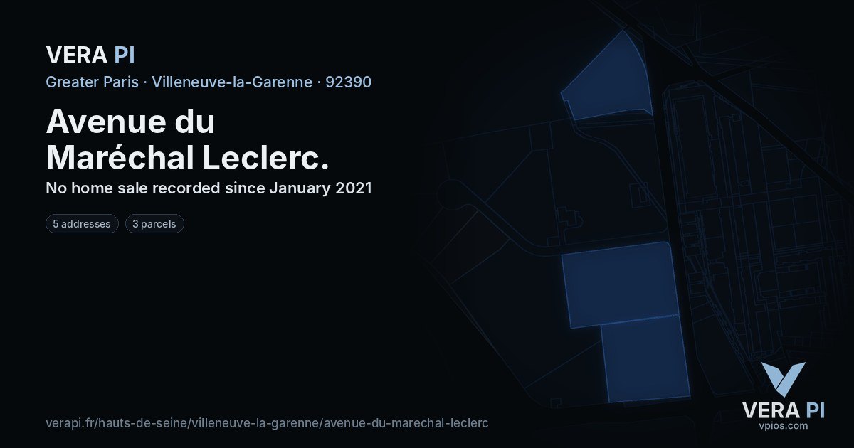 Avenue du Maréchal Leclerc, Villeneuve-la-Garenne at night – every parcel coloured by the prices around it, the street's own parcels lit