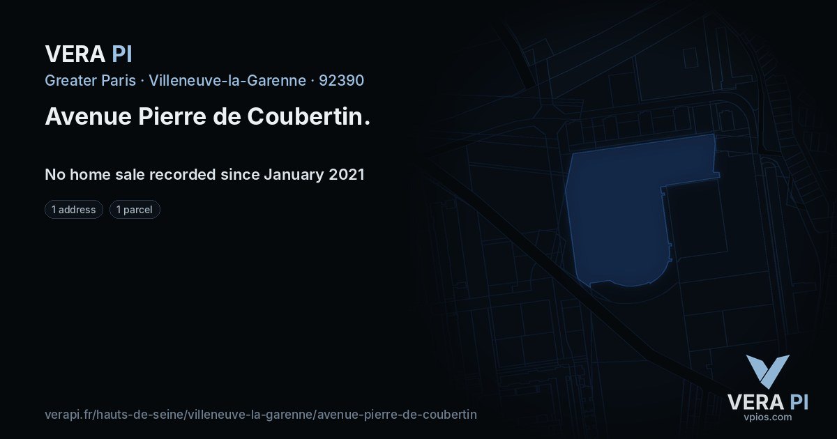 Avenue Pierre de Coubertin, Villeneuve-la-Garenne at night – every parcel coloured by the prices around it, the street's own parcels lit
