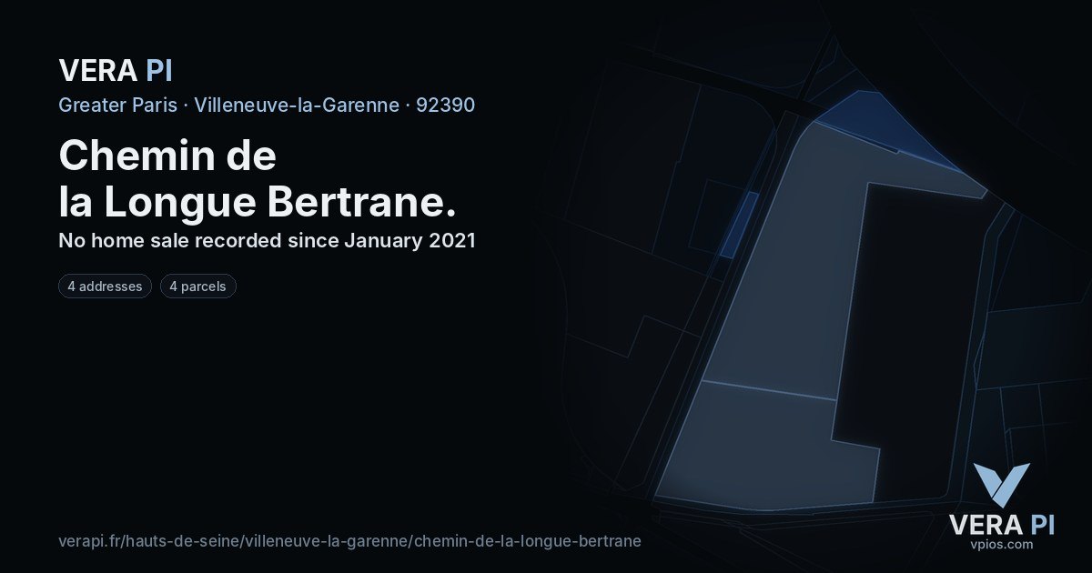 Chemin de la Longue Bertrane, Villeneuve-la-Garenne at night – every parcel coloured by the prices around it, the street's own parcels lit