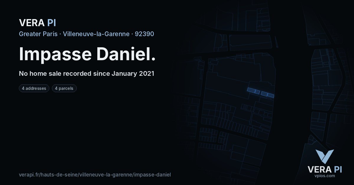 Impasse Daniel, Villeneuve-la-Garenne at night – every parcel coloured by the prices around it, the street's own parcels lit