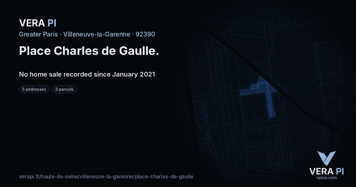Place Charles de Gaulle, Villeneuve-la-Garenne at night – every parcel coloured by the prices around it, the street's own parcels lit