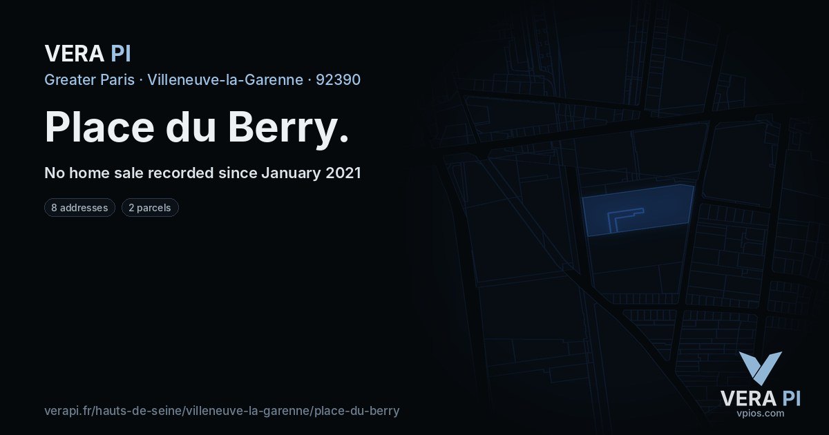 Place du Berry, Villeneuve-la-Garenne at night – every parcel coloured by the prices around it, the street's own parcels lit