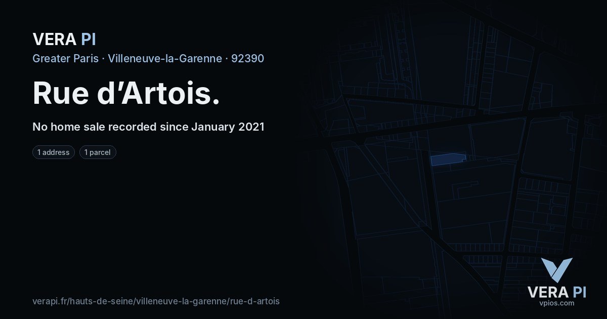 Rue d’Artois, Villeneuve-la-Garenne at night – every parcel coloured by the prices around it, the street's own parcels lit
