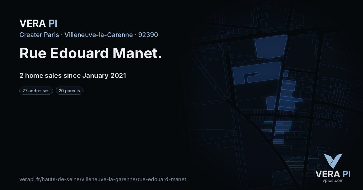 Rue Edouard Manet, Villeneuve-la-Garenne at night – every parcel coloured by the prices around it, the street's own parcels lit