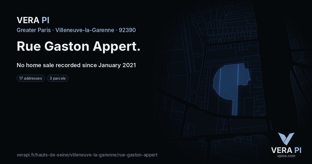 Rue Gaston Appert, Villeneuve-la-Garenne at night – every parcel coloured by the prices around it, the street's own parcels lit