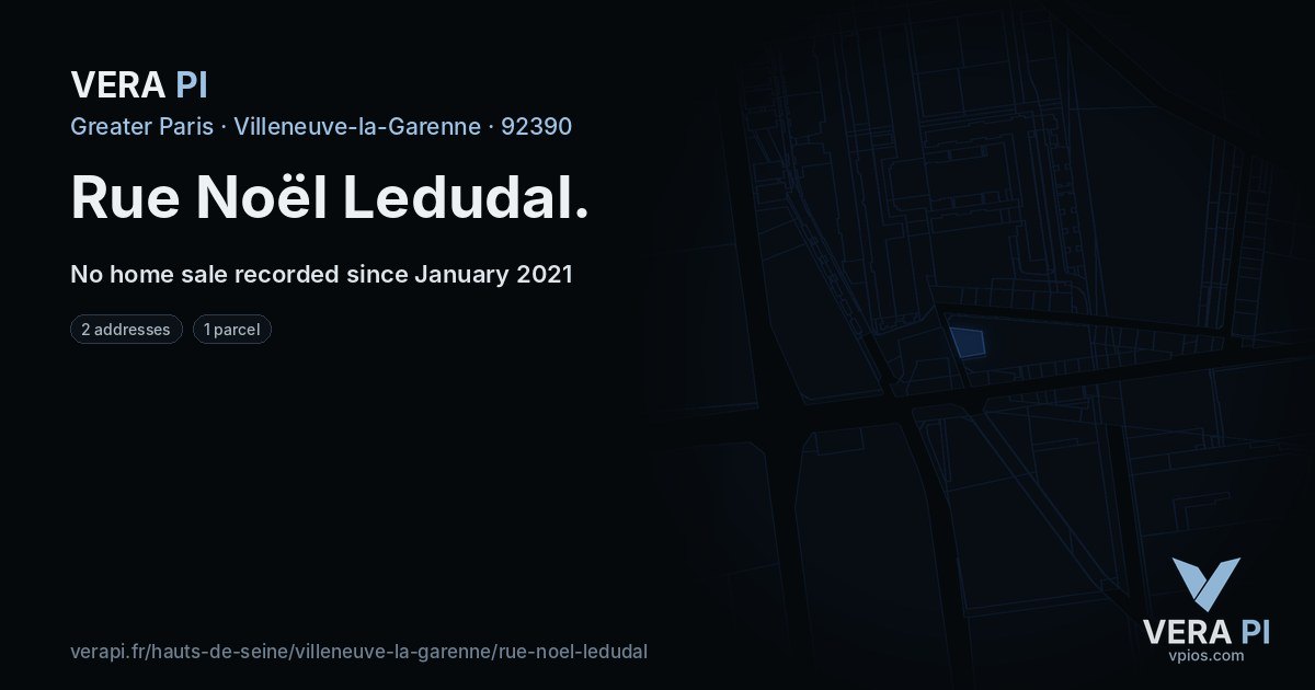 Rue Noël Ledudal, Villeneuve-la-Garenne at night – every parcel coloured by the prices around it, the street's own parcels lit