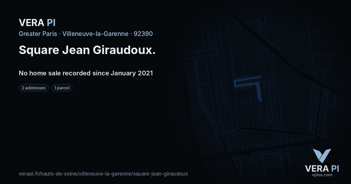 Square Jean Giraudoux, Villeneuve-la-Garenne at night – every parcel coloured by the prices around it, the street's own parcels lit