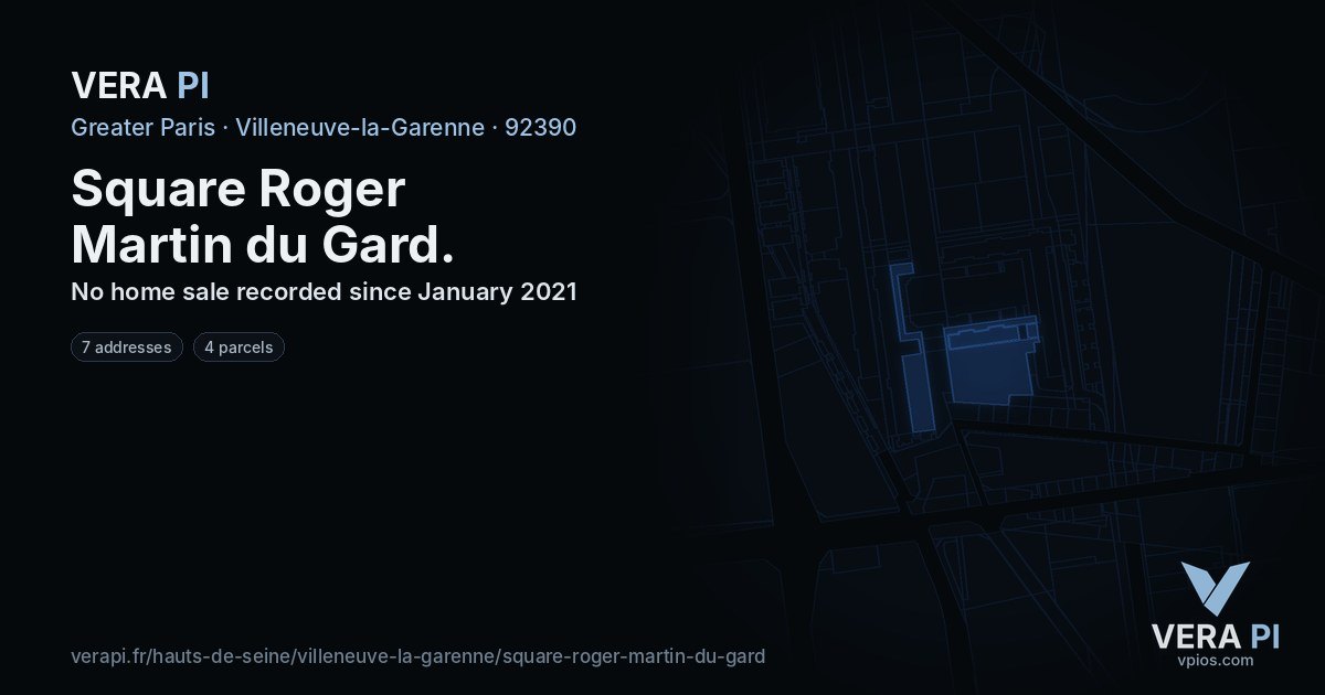 Square Roger Martin du Gard, Villeneuve-la-Garenne at night – every parcel coloured by the prices around it, the street's own parcels lit