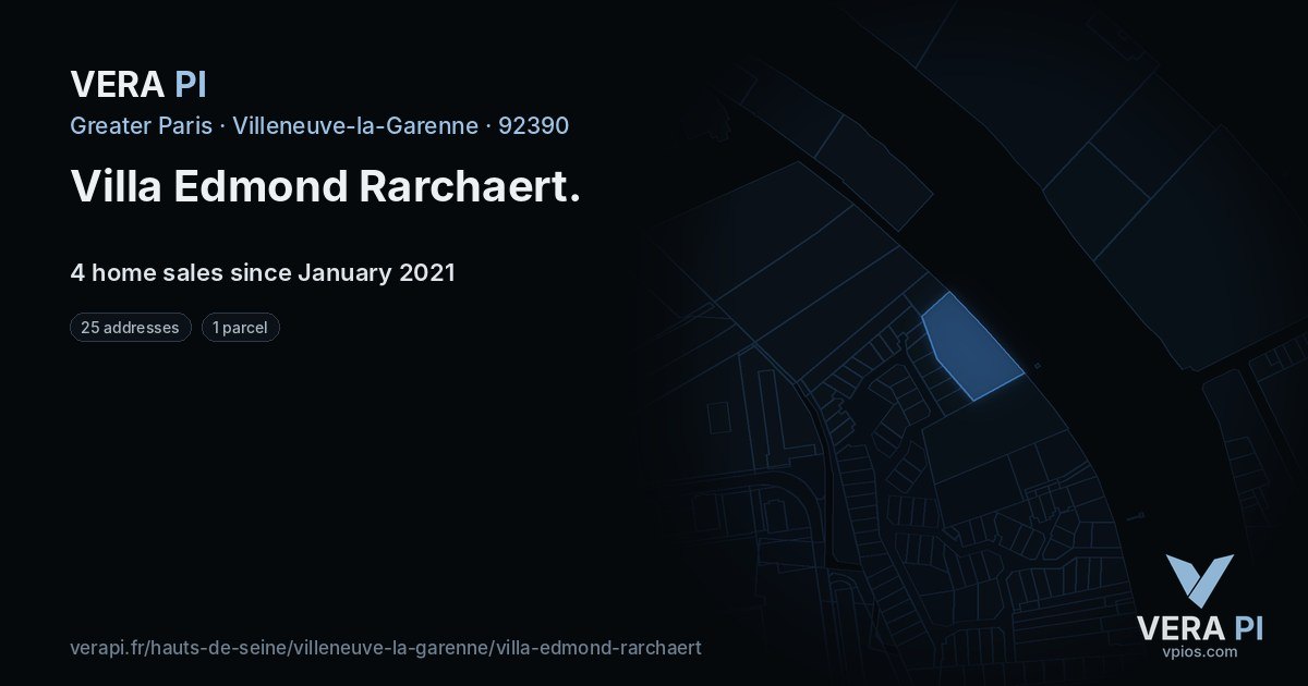 Villa Edmond Rarchaert, Villeneuve-la-Garenne at night – every parcel coloured by the prices around it, the street's own parcels lit
