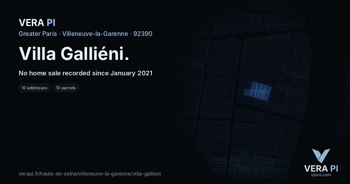 Villa Galliéni, Villeneuve-la-Garenne at night – every parcel coloured by the prices around it, the street's own parcels lit