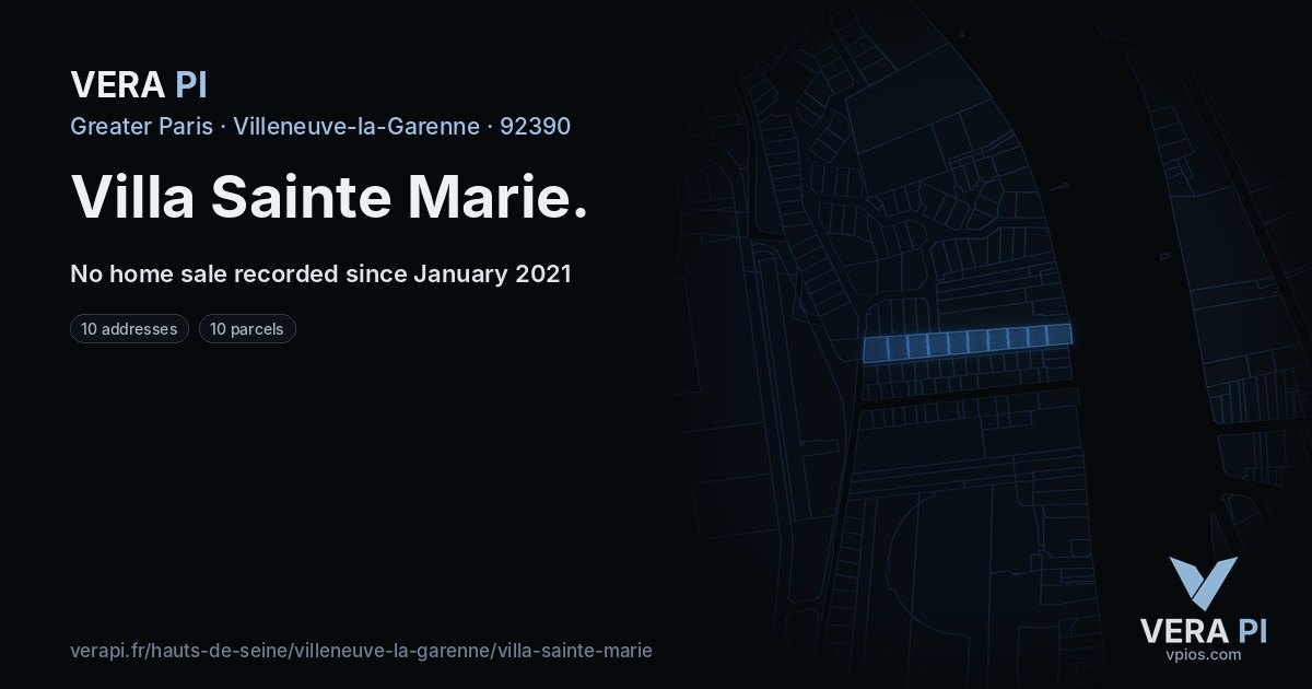 Villa Sainte Marie, Villeneuve-la-Garenne at night – every parcel coloured by the prices around it, the street's own parcels lit