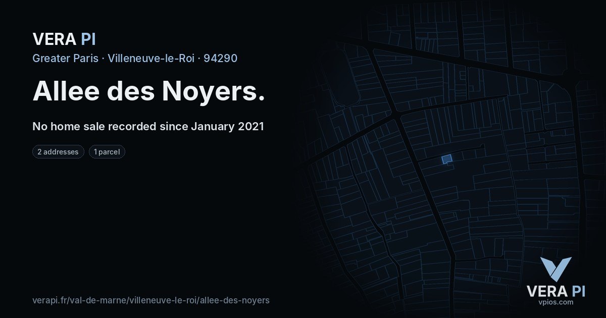 Allee des Noyers, Villeneuve-le-Roi at night – every parcel coloured by the prices around it, the street's own parcels lit