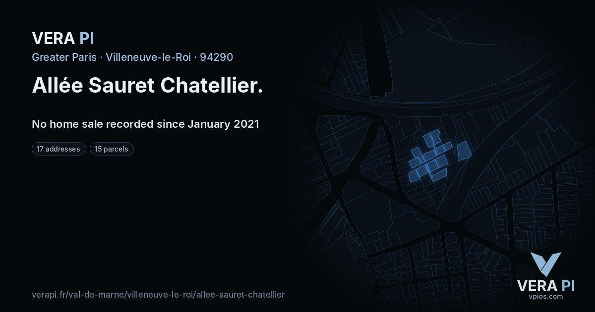 Allée Sauret Chatellier, Villeneuve-le-Roi at night – every parcel coloured by the prices around it, the street's own parcels lit