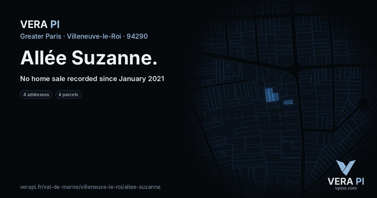 Allée Suzanne, Villeneuve-le-Roi at night – every parcel coloured by the prices around it, the street's own parcels lit