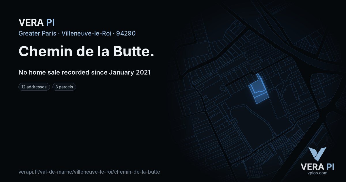 Chemin de la Butte, Villeneuve-le-Roi at night – every parcel coloured by the prices around it, the street's own parcels lit