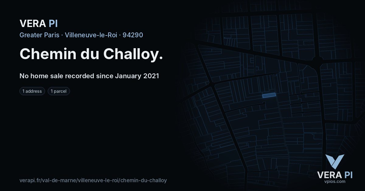 Chemin du Challoy, Villeneuve-le-Roi at night – every parcel coloured by the prices around it, the street's own parcels lit