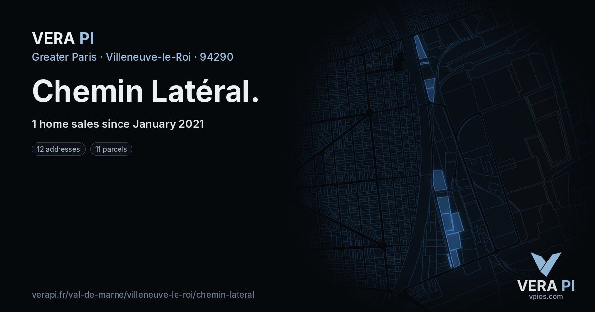 Chemin Latéral, Villeneuve-le-Roi at night – every parcel coloured by the prices around it, the street's own parcels lit