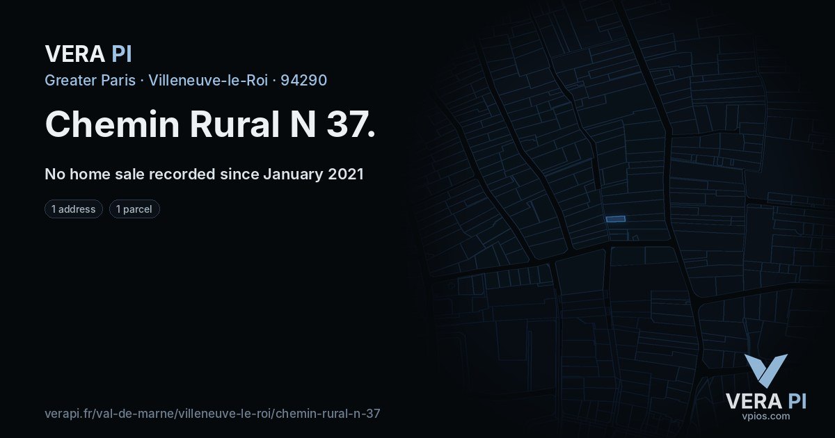 Chemin Rural N 37, Villeneuve-le-Roi at night – every parcel coloured by the prices around it, the street's own parcels lit