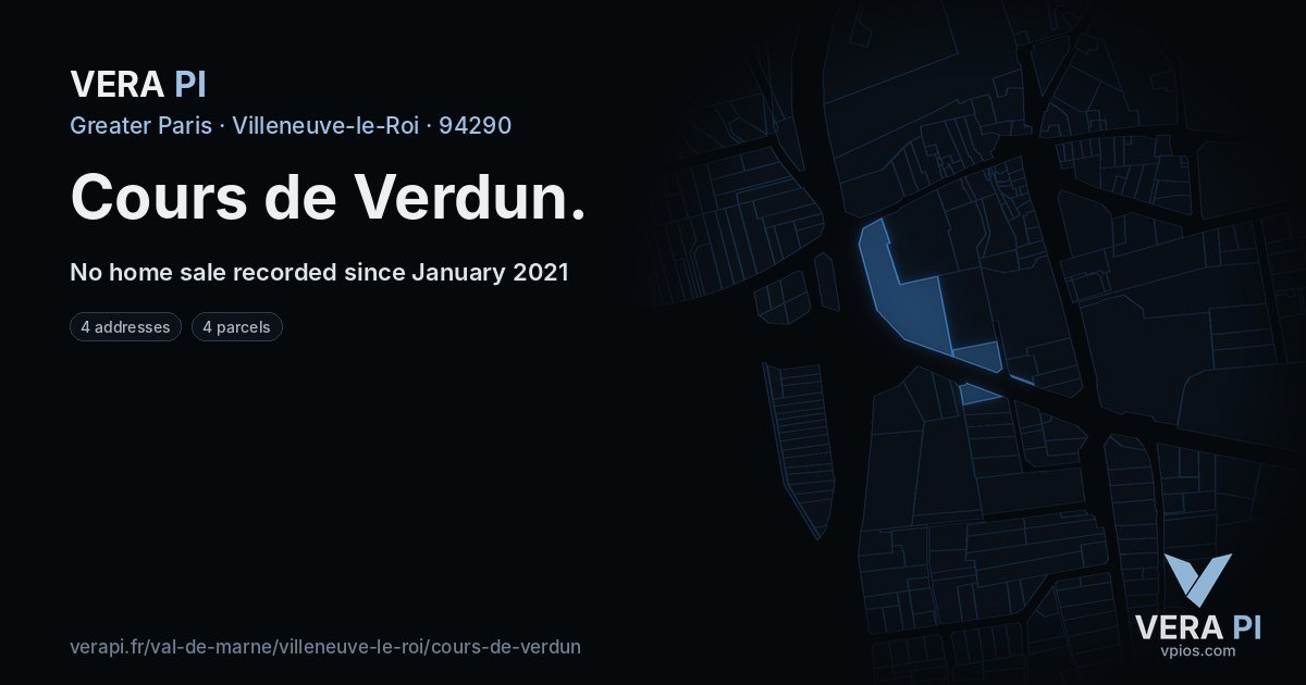 Cours de Verdun, Villeneuve-le-Roi at night – every parcel coloured by the prices around it, the street's own parcels lit