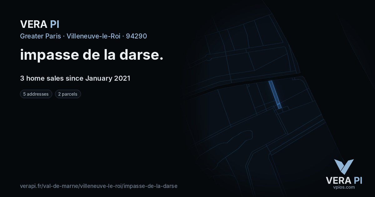 impasse de la darse, Villeneuve-le-Roi at night – every parcel coloured by the prices around it, the street's own parcels lit