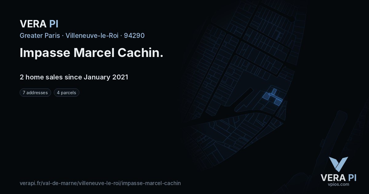 Impasse Marcel Cachin, Villeneuve-le-Roi at night – every parcel coloured by the prices around it, the street's own parcels lit