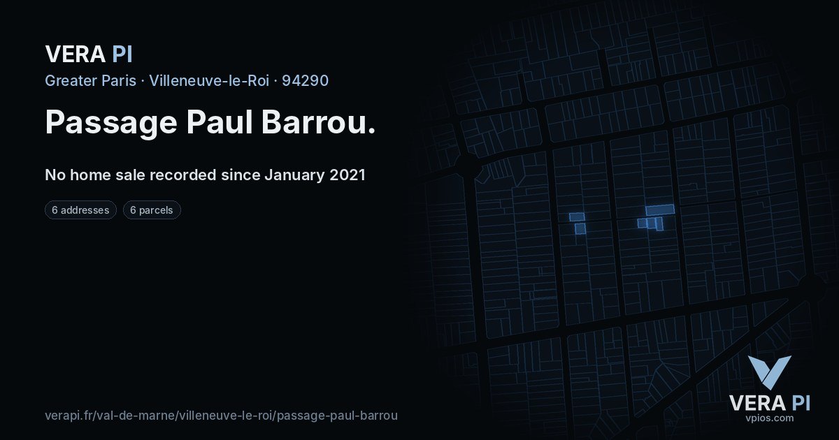 Passage Paul Barrou, Villeneuve-le-Roi at night – every parcel coloured by the prices around it, the street's own parcels lit