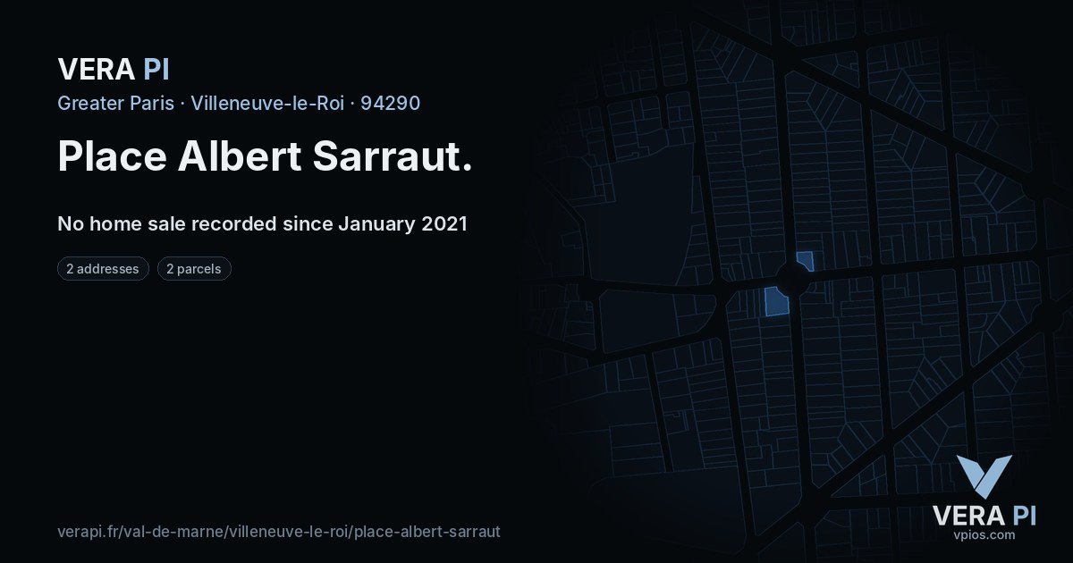 Place Albert Sarraut, Villeneuve-le-Roi at night – every parcel coloured by the prices around it, the street's own parcels lit