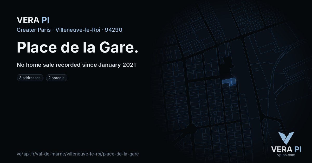 Place de la Gare, Villeneuve-le-Roi at night – every parcel coloured by the prices around it, the street's own parcels lit