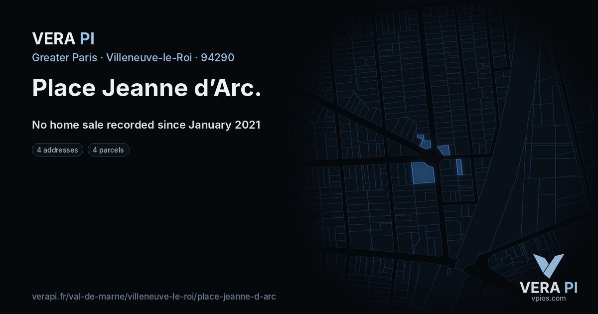 Place Jeanne d’Arc, Villeneuve-le-Roi at night – every parcel coloured by the prices around it, the street's own parcels lit
