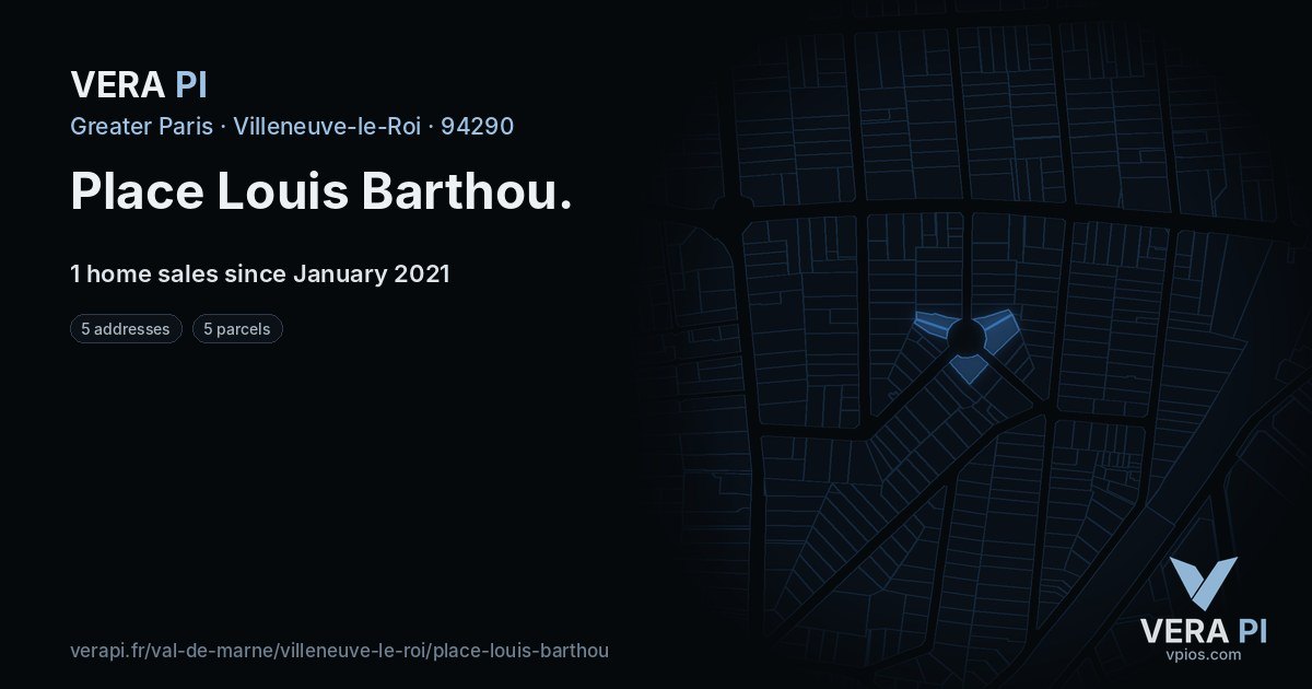 Place Louis Barthou, Villeneuve-le-Roi at night – every parcel coloured by the prices around it, the street's own parcels lit