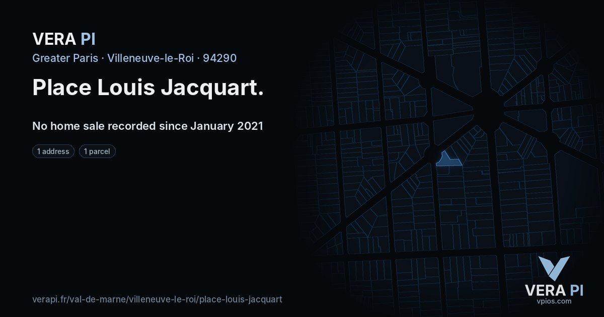 Place Louis Jacquart, Villeneuve-le-Roi at night – every parcel coloured by the prices around it, the street's own parcels lit