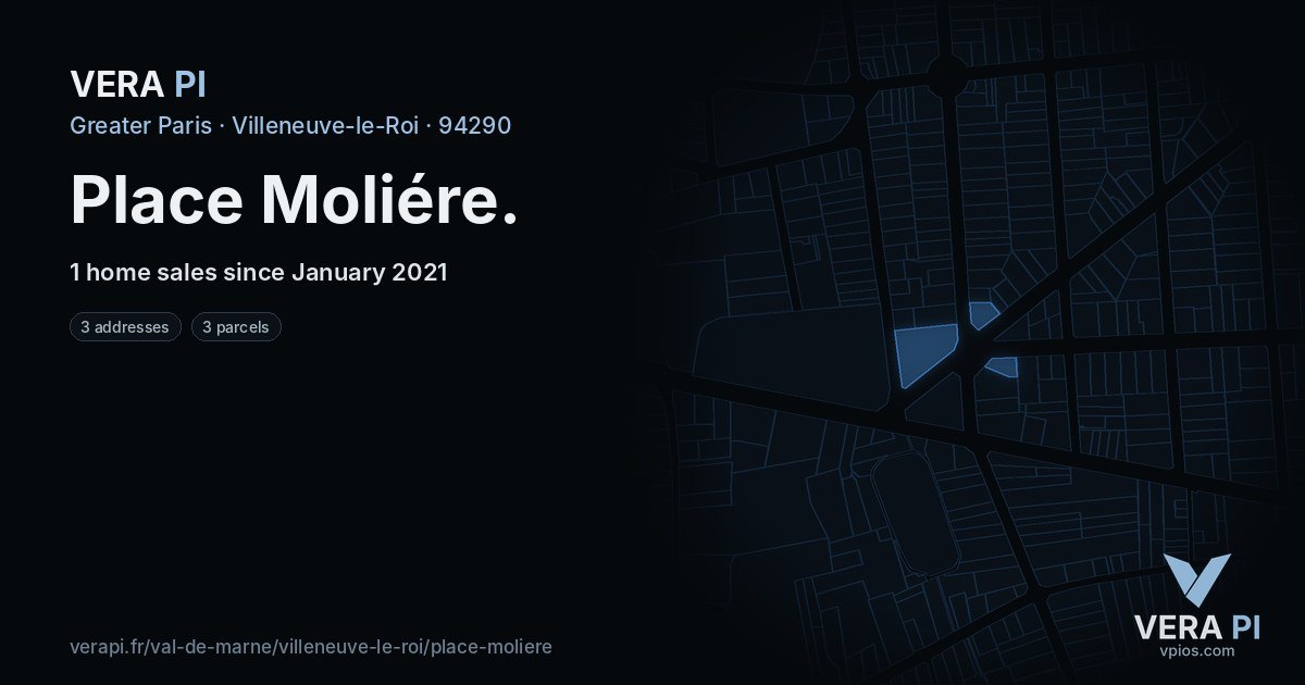 Place Moliére, Villeneuve-le-Roi at night – every parcel coloured by the prices around it, the street's own parcels lit