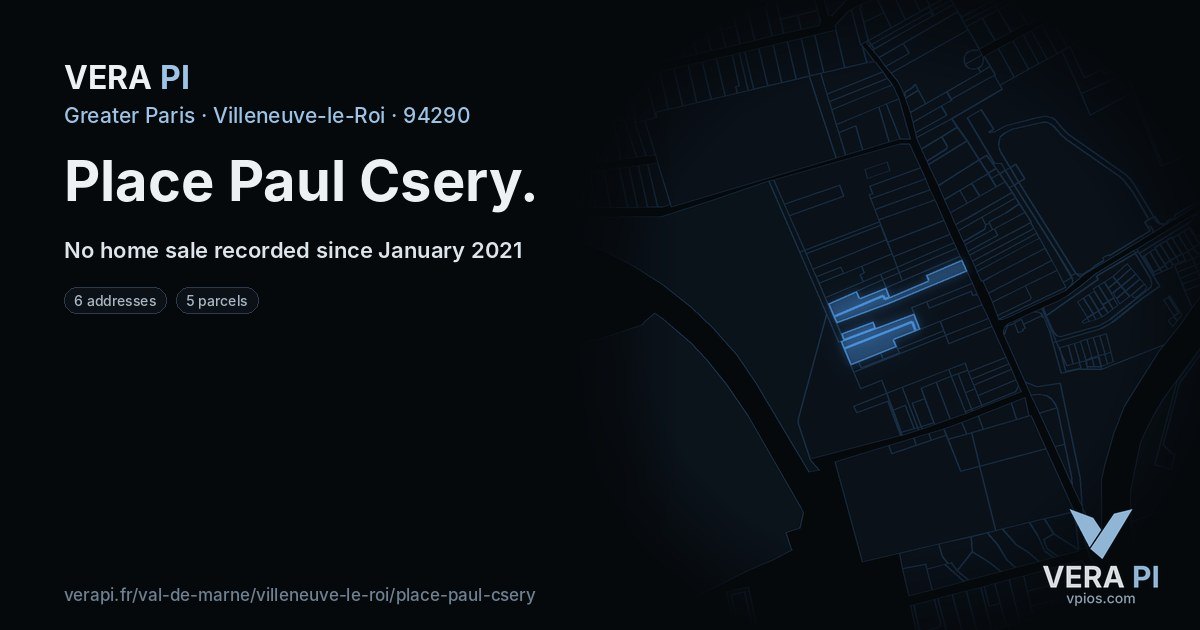 Place Paul Csery, Villeneuve-le-Roi at night – every parcel coloured by the prices around it, the street's own parcels lit