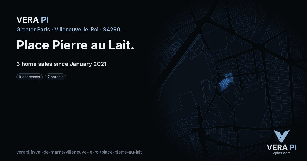 Place Pierre au Lait, Villeneuve-le-Roi at night – every parcel coloured by the prices around it, the street's own parcels lit