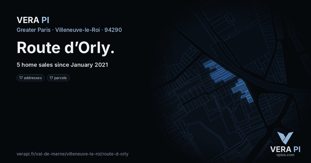 Route d’Orly, Villeneuve-le-Roi at night – every parcel coloured by the prices around it, the street's own parcels lit