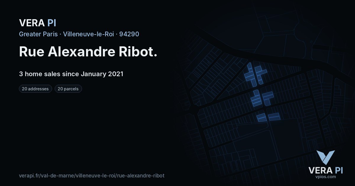 Rue Alexandre Ribot, Villeneuve-le-Roi at night – every parcel coloured by the prices around it, the street's own parcels lit