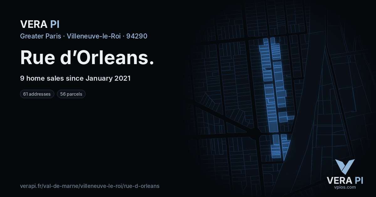 Rue d’Orleans, Villeneuve-le-Roi at night – every parcel coloured by the prices around it, the street's own parcels lit