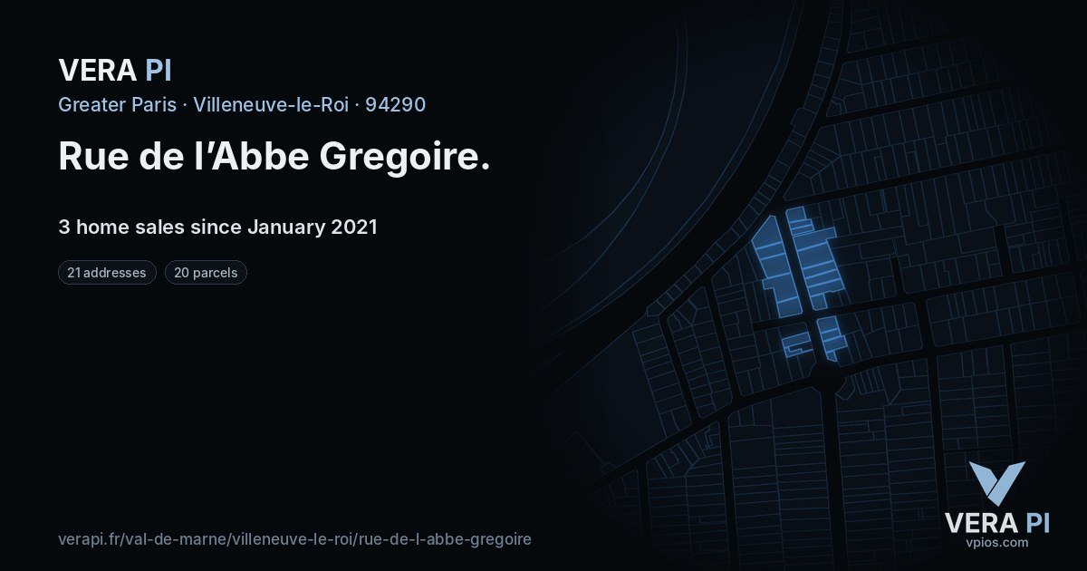 Rue de l’Abbe Gregoire, Villeneuve-le-Roi at night – every parcel coloured by the prices around it, the street's own parcels lit