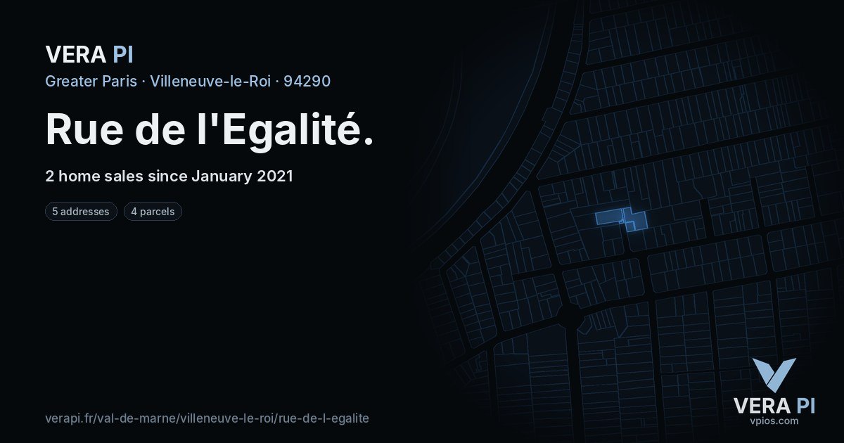 Rue de l'Egalité, Villeneuve-le-Roi at night – every parcel coloured by the prices around it, the street's own parcels lit