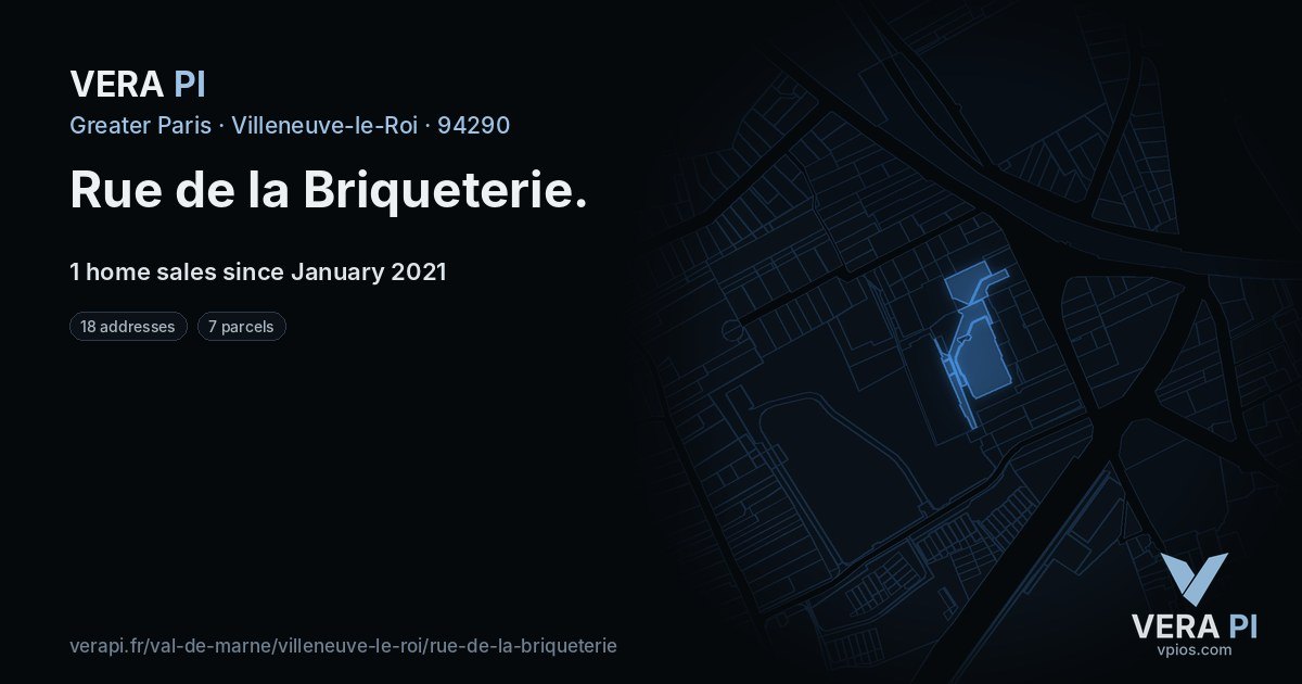 Rue de la Briqueterie, Villeneuve-le-Roi at night – every parcel coloured by the prices around it, the street's own parcels lit